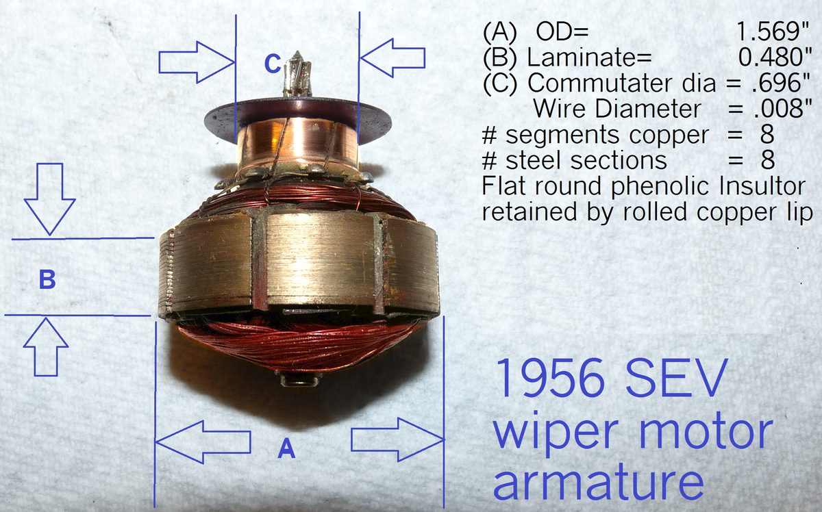 8 Bar Rolls Royce 1956 Wiper Motor Armature Rewind